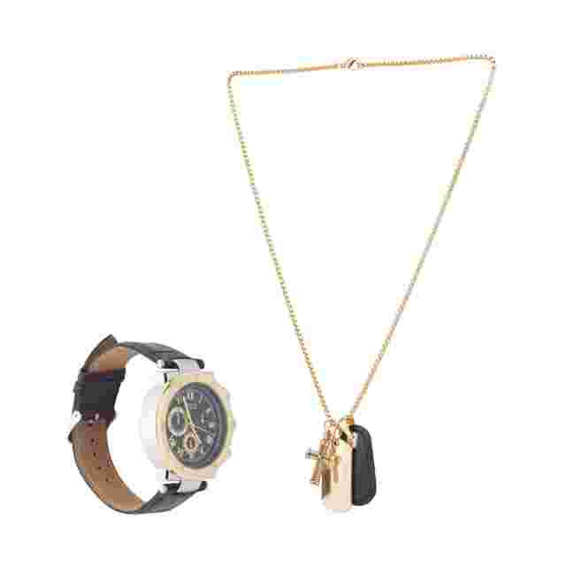 American Exchange Men's Analog Black Watch 44mm Gift Set