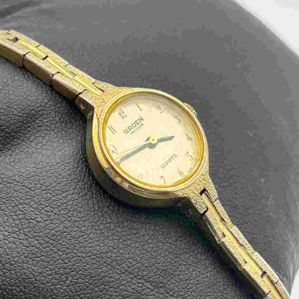 Gruen Precision Gold Tone Women’s Quartz Watch Working New Battery