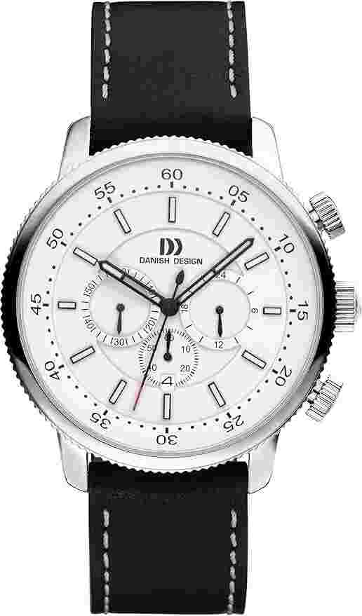 Danish Design Men's Quartz Watch Black Dial Chronograph Leather Strap DZ120102