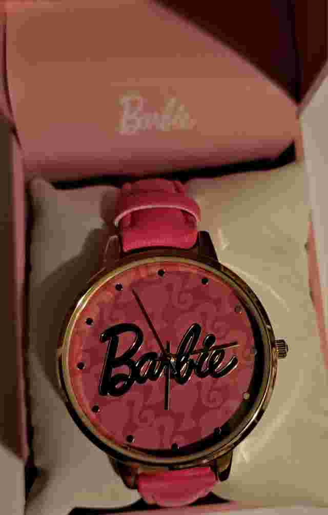 Barbie Quartz Movement Watch With Pink Leather Strap. Barbie Logo.