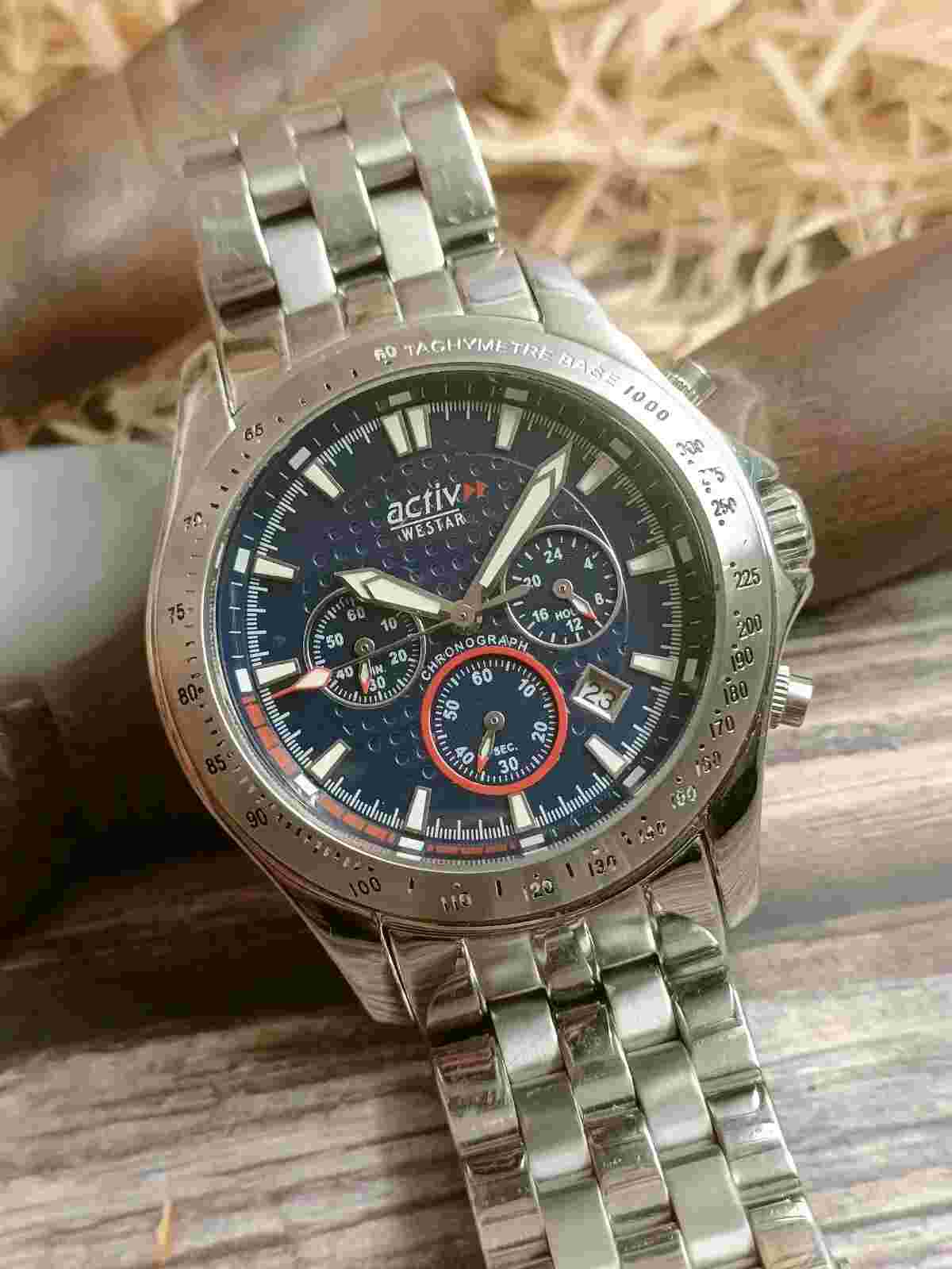 AUTHENTIC WESTAR ACTIV QUARTZ CHRONOGRAPH BLUE JAPAN MEN'S MINT 9099STN VINTAGE