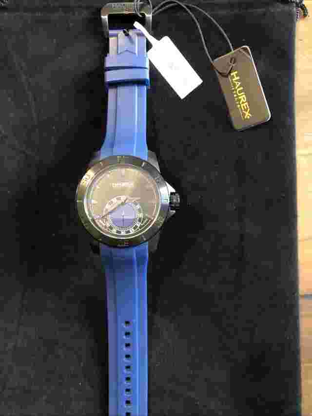 NIB $475 Haurex Italia Acros Men's Black Dial Blue Rubber Strap Watch 3N503UBB