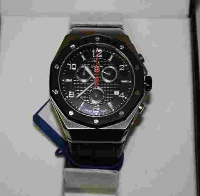 SWISS EAGLE SWISS MADE MENS CHRONOGRAPH QUARTZ WATCH NEW 4124L-BBB LEATHER BLACK
