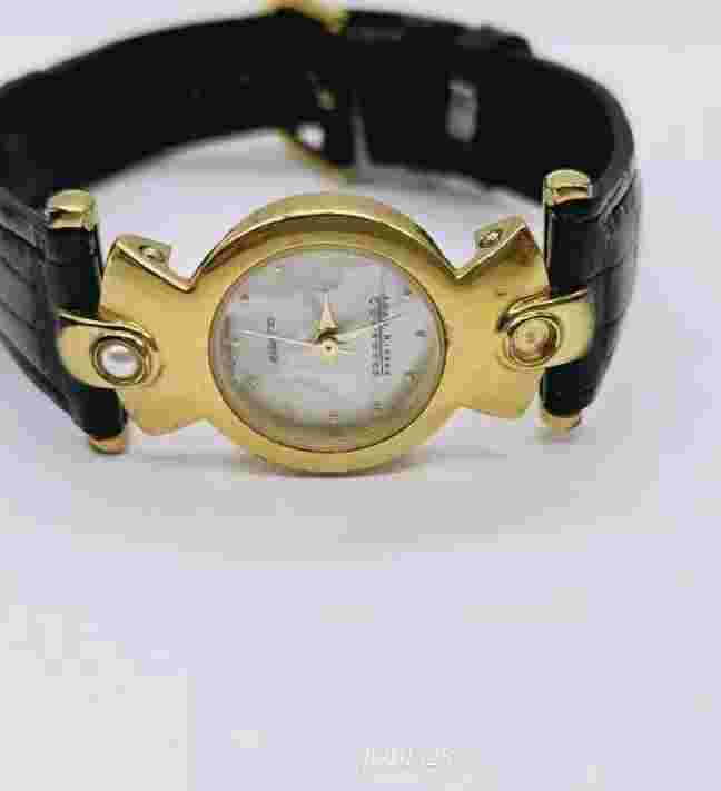 Joan Rivers Watch Leather Band New Battery Black Gold tone