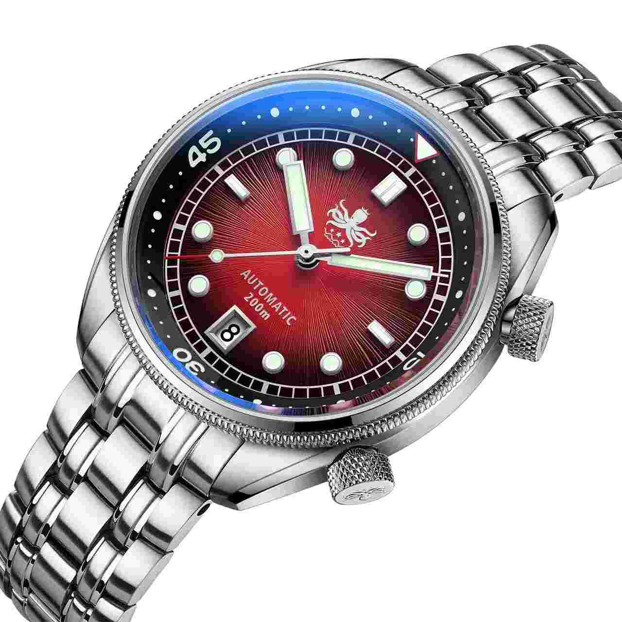 PHOIBOS EAGLE RAY 200M Automatic Compressor Dive Watch PY039E Sunray Red