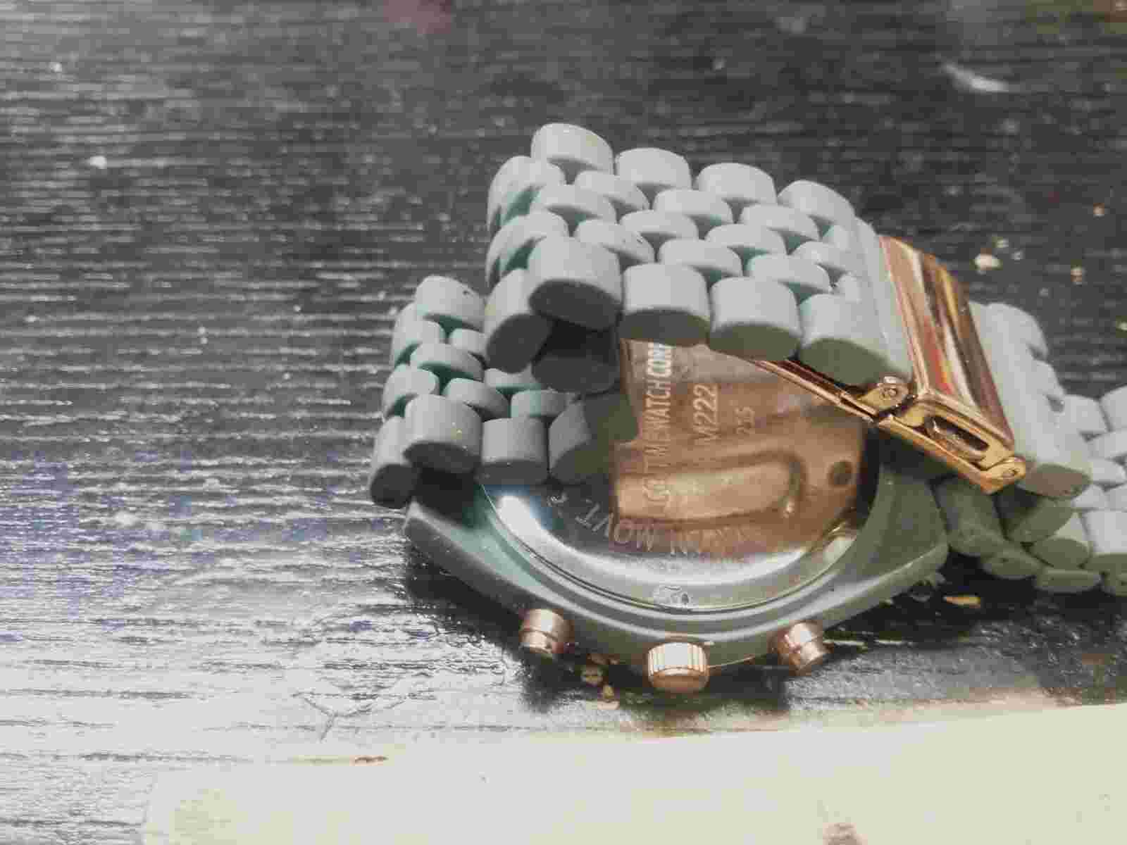 Attention Crystal Accent Round Gold Tone Case Stainless Steel Watch