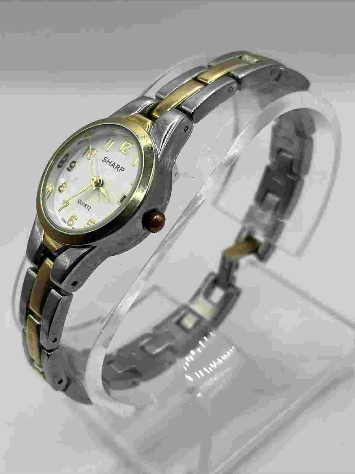 Sharp Women's Quartz Watch Two Tone Band Date Indicator- New Battery