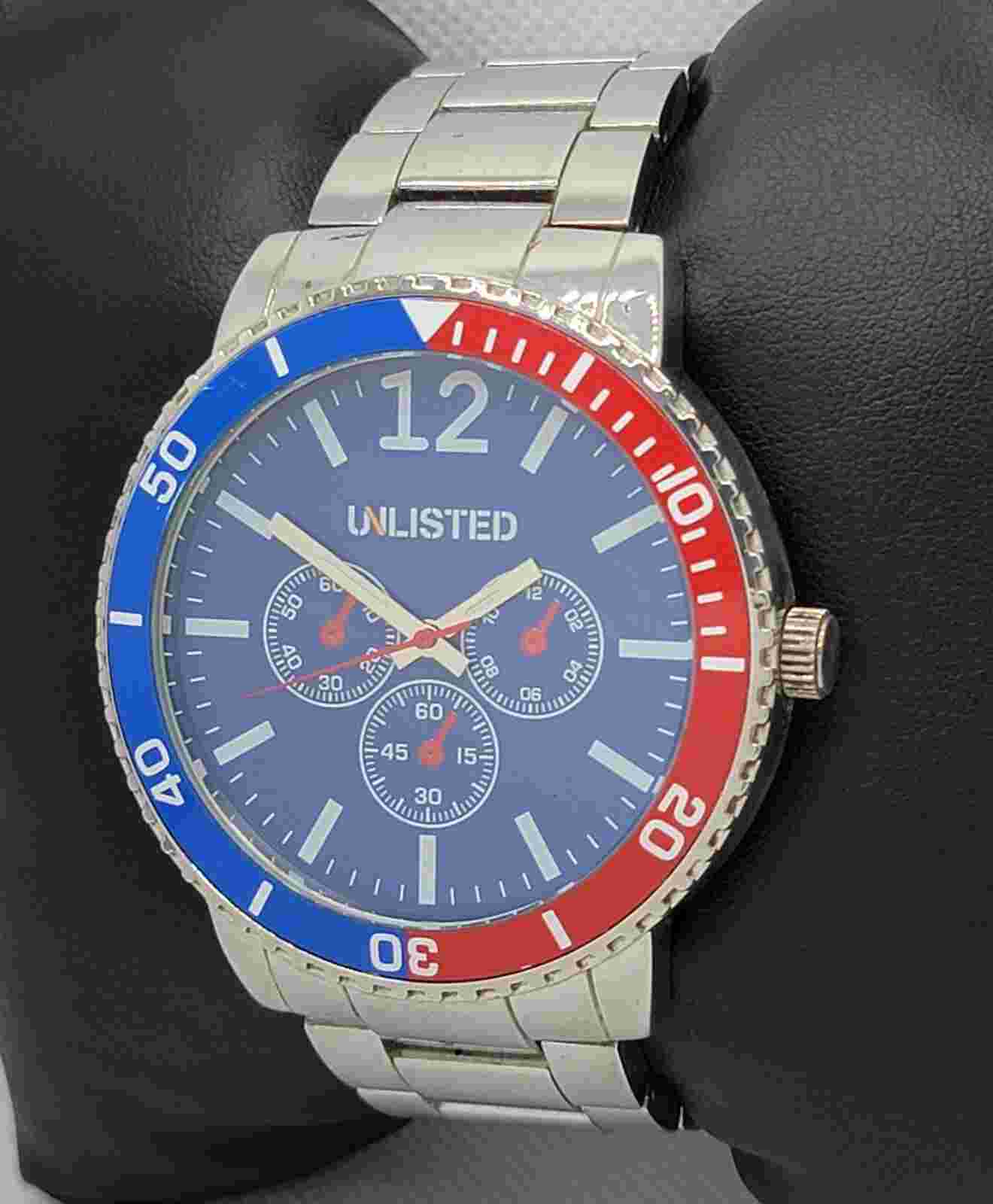 Mens Unlisted by Kenneth Cole Silver Tone Pepsi Bezel Link Bracelet Watch J3
