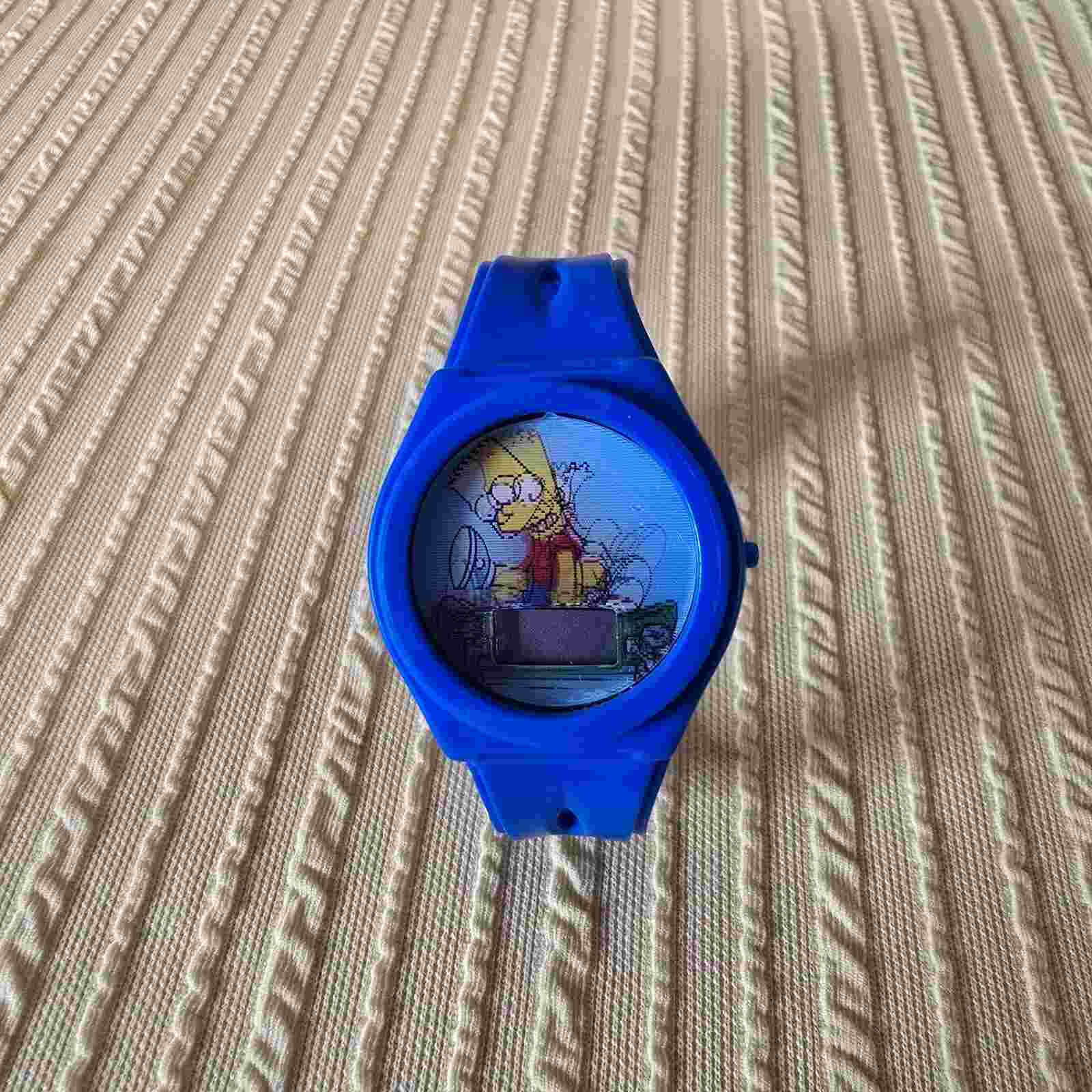 Bart Simpson 2002 Blue Holographic Wrist Watch Bart Skateboarding Untested