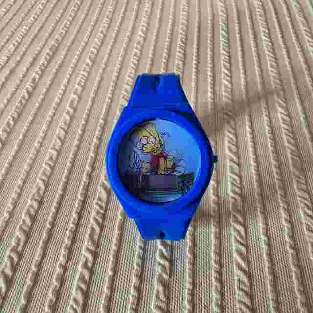 Bart Simpson 2002 Blue Holographic Wrist Watch Bart Skateboarding Untested