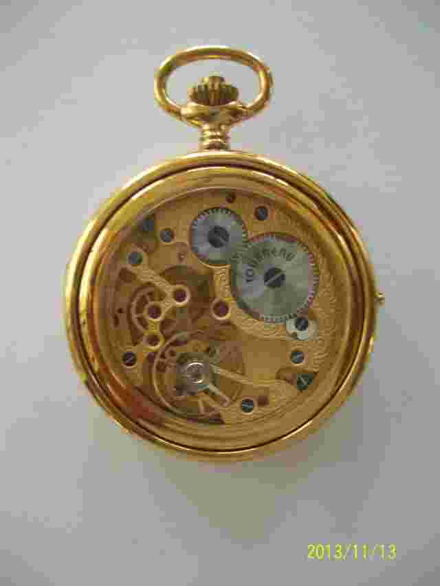 Tourneau Pocket Watch -19 Jewel Gold Plated- Skelton-Roman Numerals Swiss Made