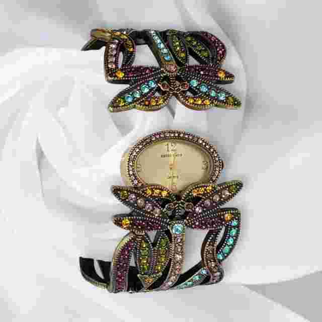 Heidi Daus Dancing Dragonfly Bronze Finish Swarovski Crystal Hidden Watch B8052