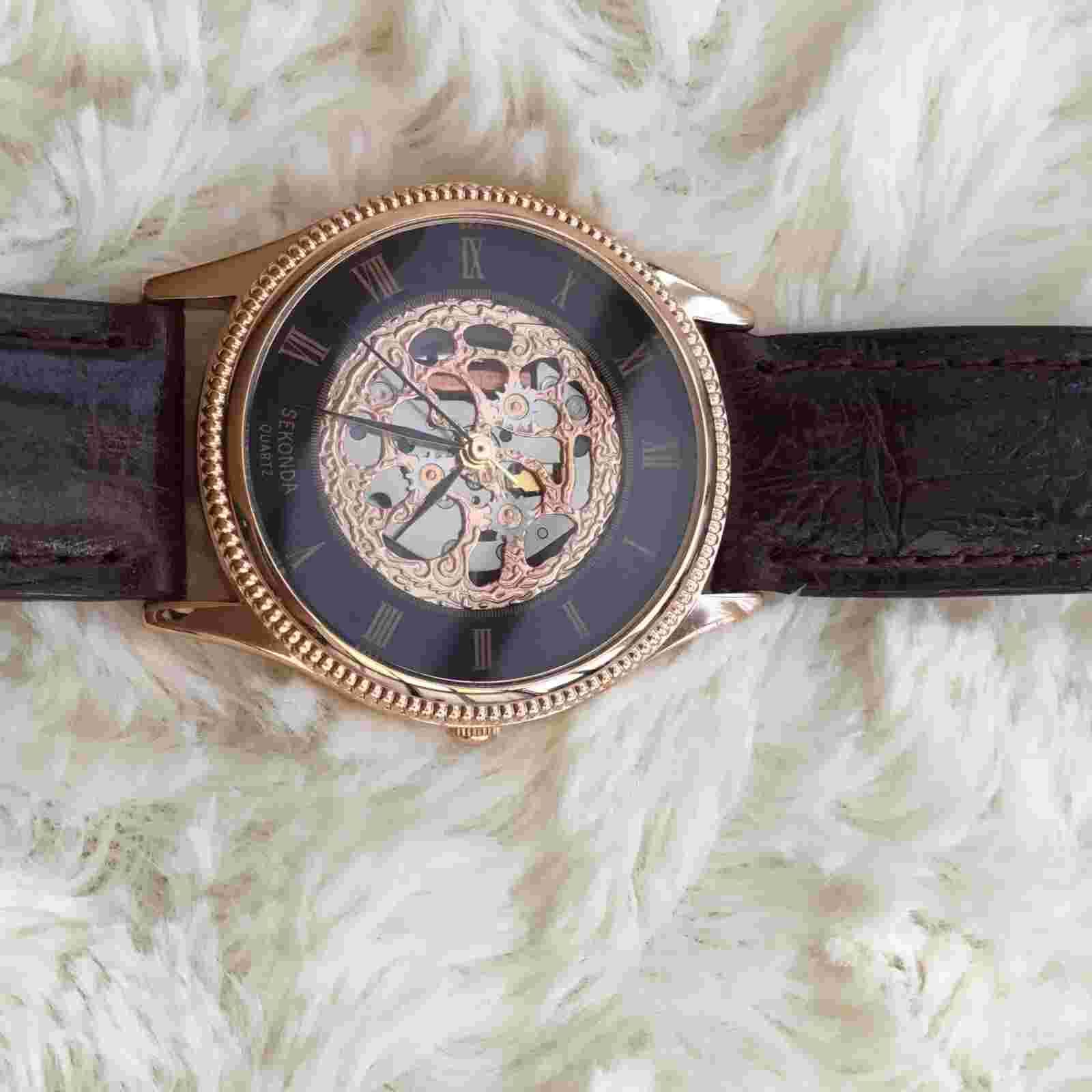 SECONDA QUARTZ ROSE GOLD SKELETON WATCH BNWOT