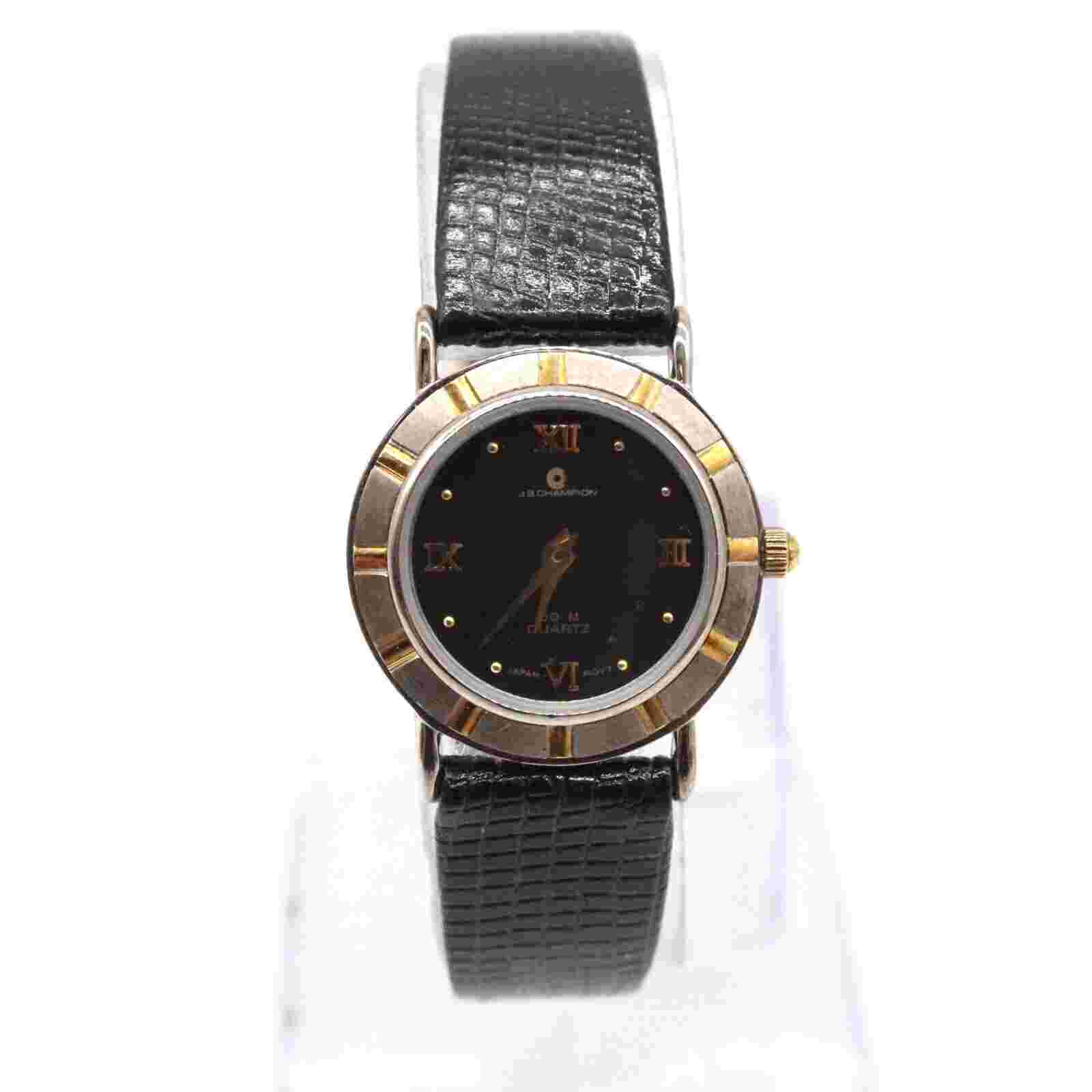 J.B Champion Watch Womens Silver Tone Stainless Steel Classic Black Round Dial