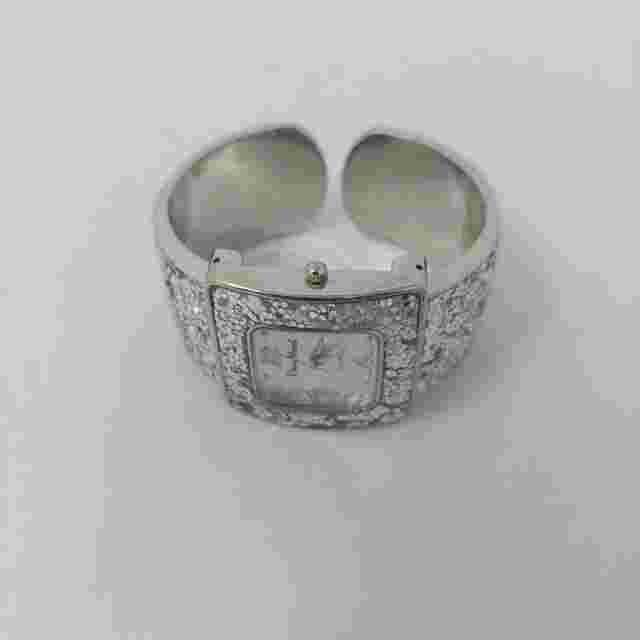 Pierre Nicol Silver Sequin Sparkly Watch Cuff Bracelet Square Face Glam Bling