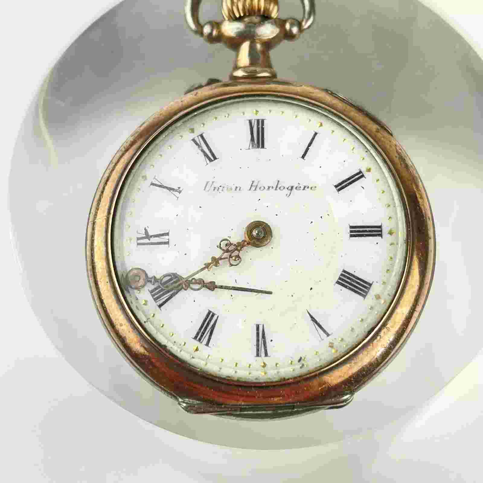 Antique Solid Silver Rose Gold Plated Union Horlogere Fob Watch A/F Repair 3cm