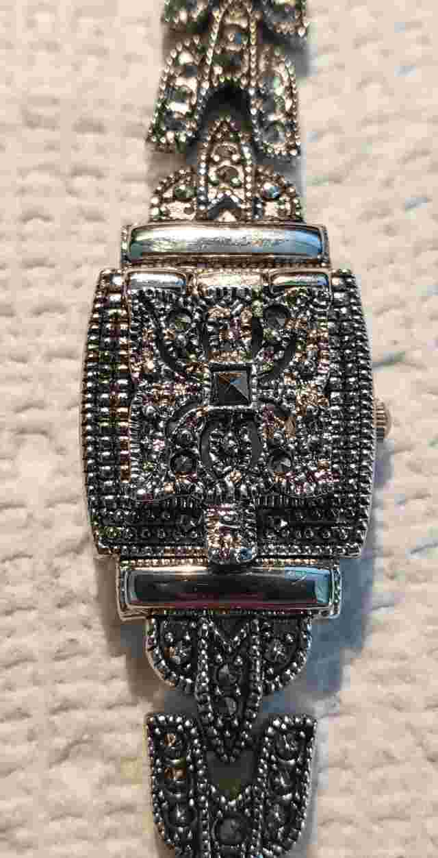 Vintage 90's "MARCASITE QUARTZ WATCH" by Lee Sands Covered Bracelet Watch
