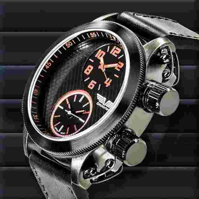 NEW Deporte 9830-RED Men's Sutton Watch SS Case Dual Time Chronograph Red Accent