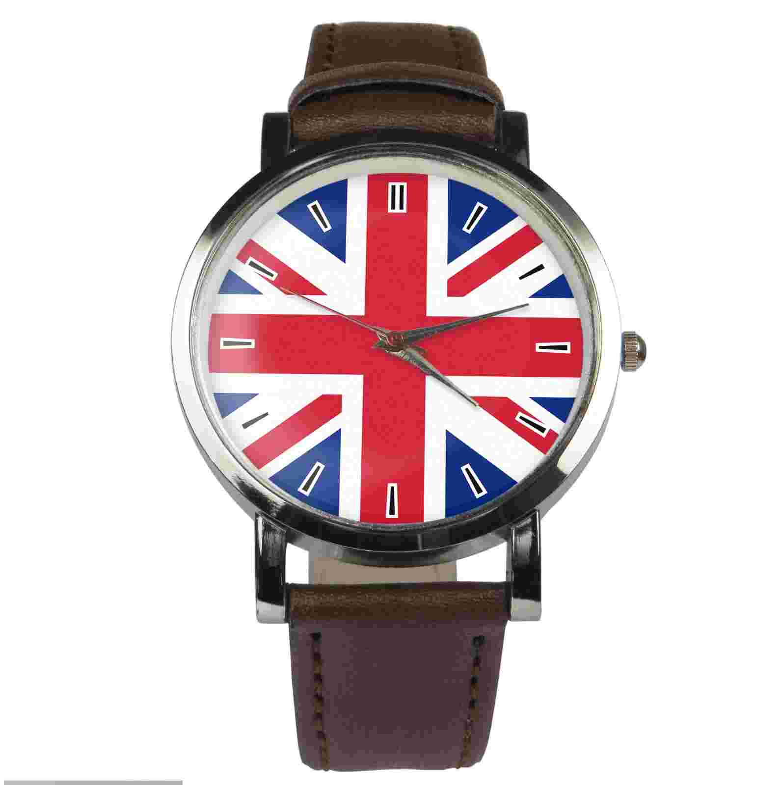 UK flag wristwatch. Classy & stylish watch. Black or brown strap