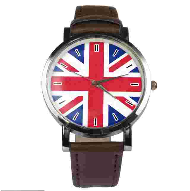 UK flag wristwatch. Classy & stylish watch. Black or brown strap