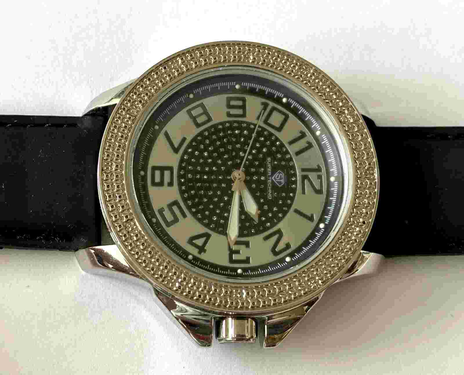 Super Techno I-5365 Quartz Massive Diamond Mens Watch Hip Hop Style Runs