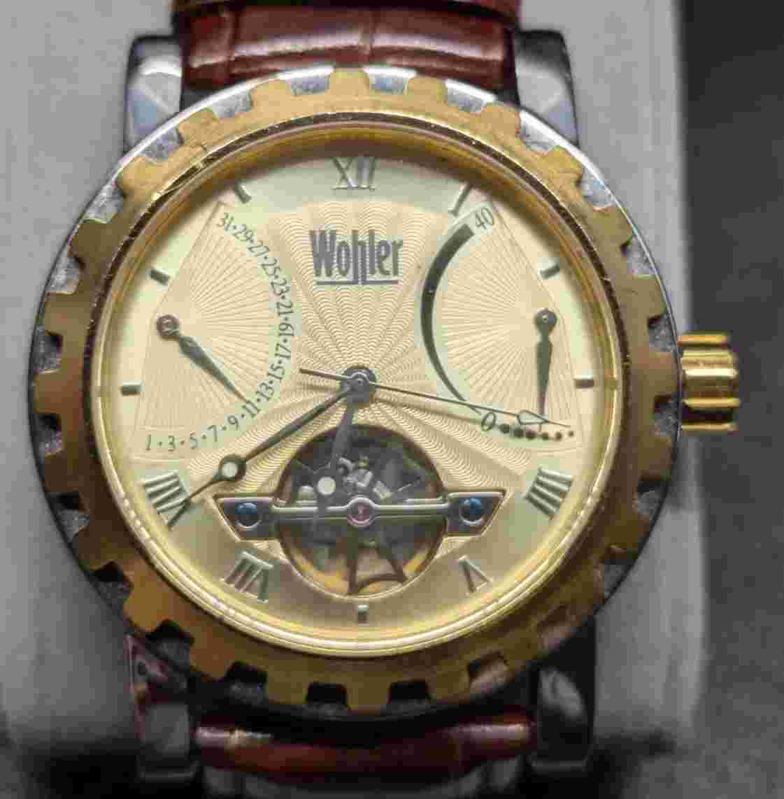 Wohler Automatic Semi-Skeleton Watch w/ Date & Reserve Subdials