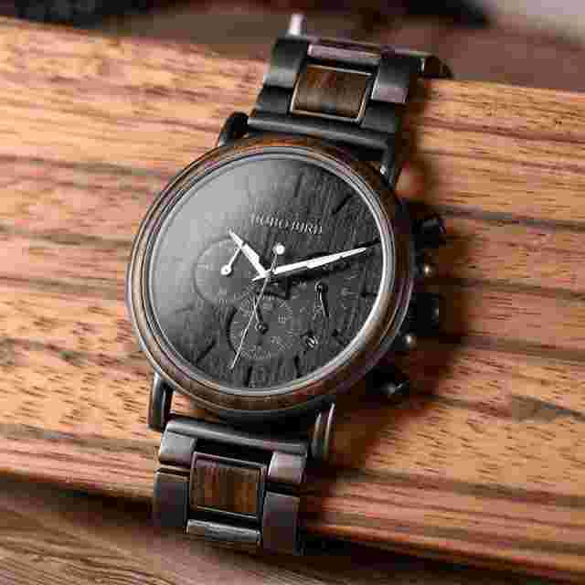 BOBO BIRD Men's Wooden Watch Business Casual Watch Stylish Sudden Doodles Stainl