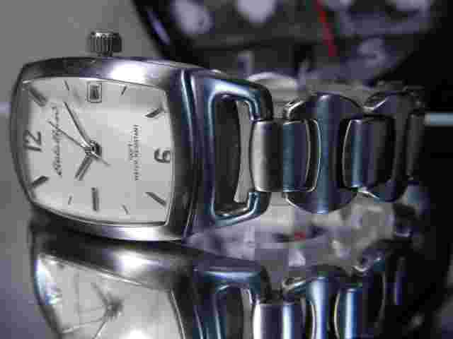 Eddie Bauer True Curvex Case WR100' 7" Date Watch. New Battery. 2 Year Warranty