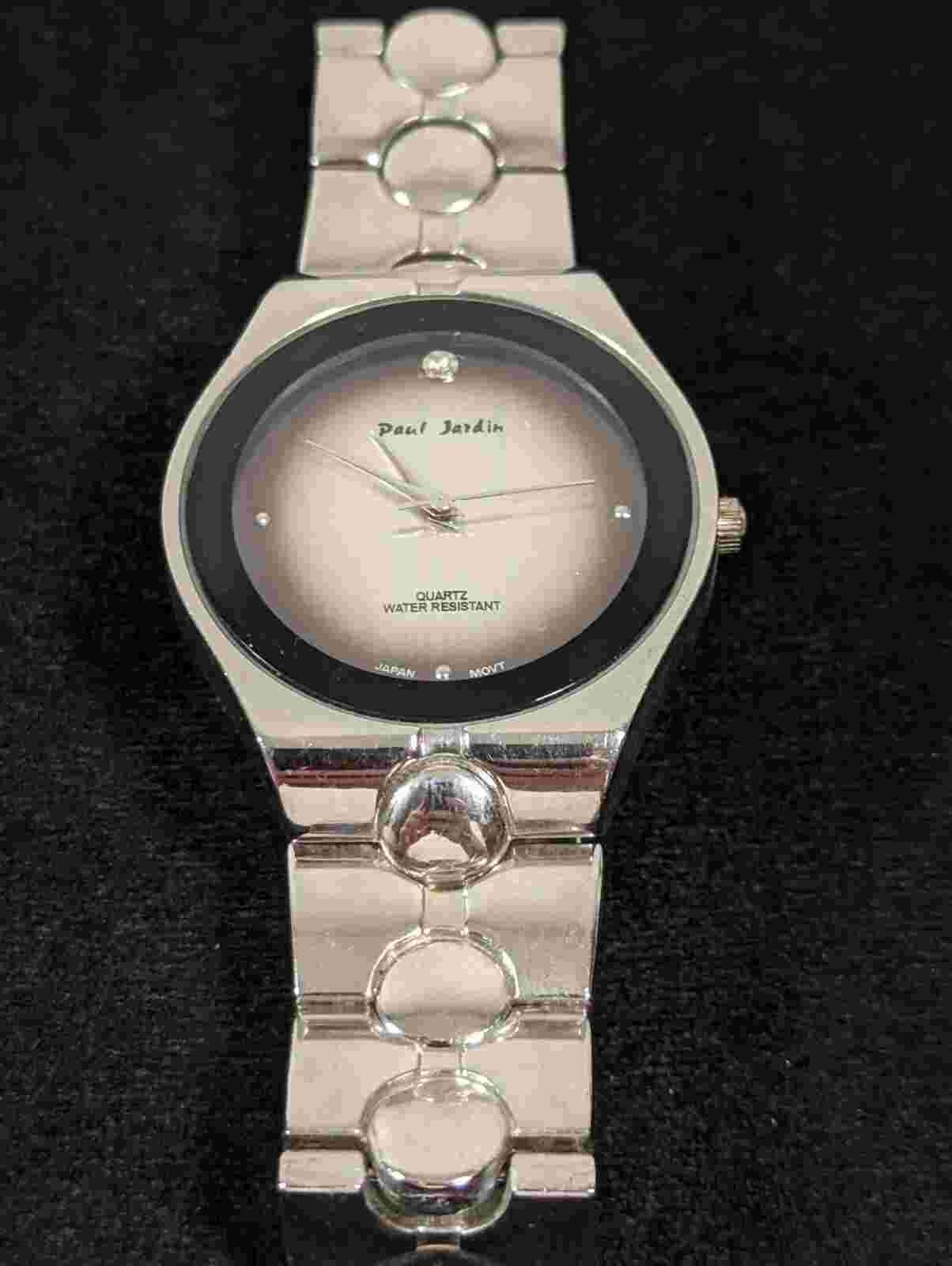 Mens Paul Jardin Brown Dial Silver Tone Stainless Steel Band Watch 8 Inch