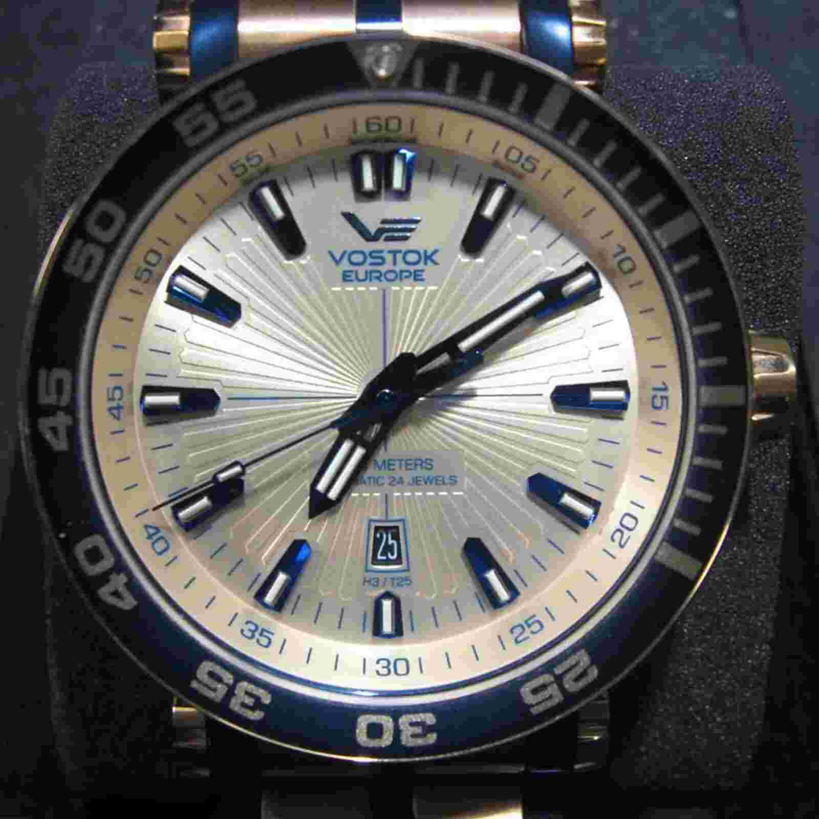 VOSTOK EUROPE Energia Wristwatch Rose Gold Case Model Blue with Box Excellent