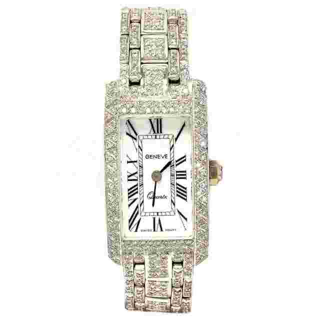 18K White Gold Lady's GENEVE Watch with 2.31cts Round Diamonds Set 3/4 Around