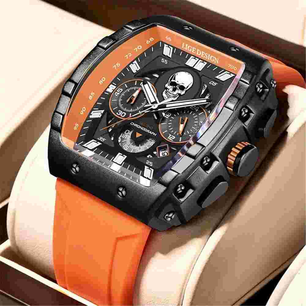LIGE Men Watch Rectangle Dial Watches Military Chronograph Sport Wristwatch Boys