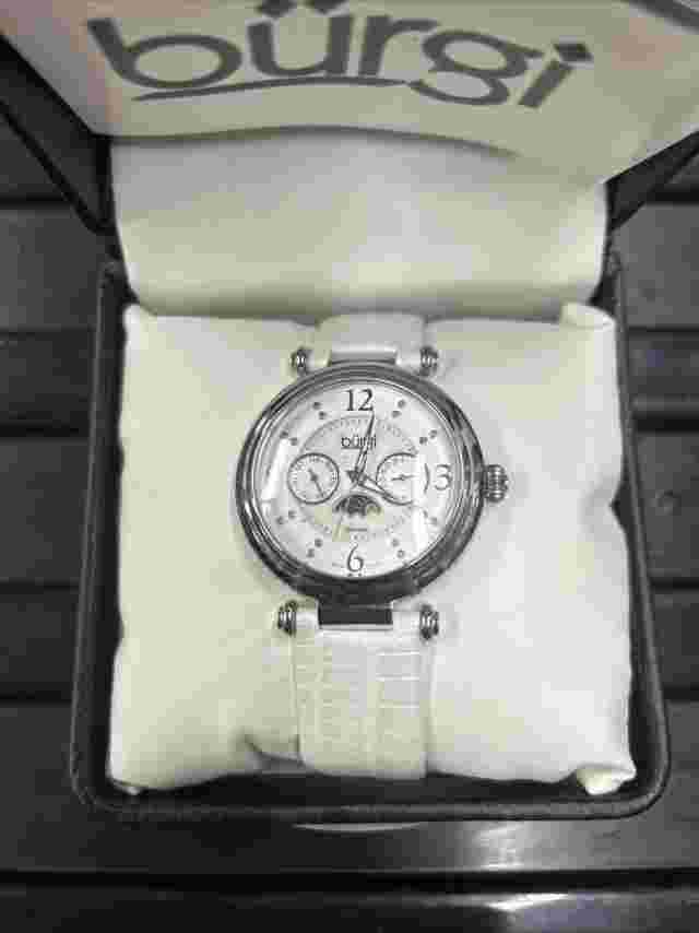 Burgi White Leather Women’s Watch