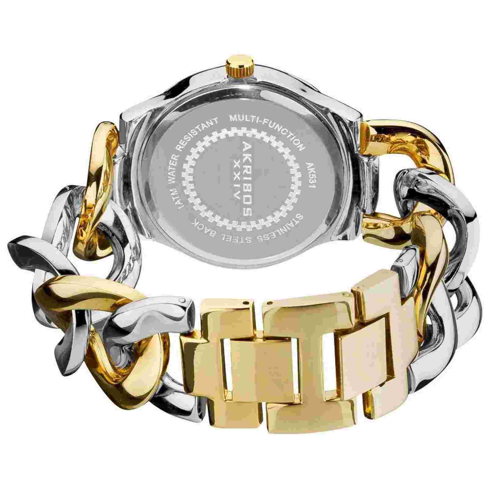 NEW Akribos XXIV AK531TT Women's Ultimate Twist Chain Gold/Silver Bracelet Watch
