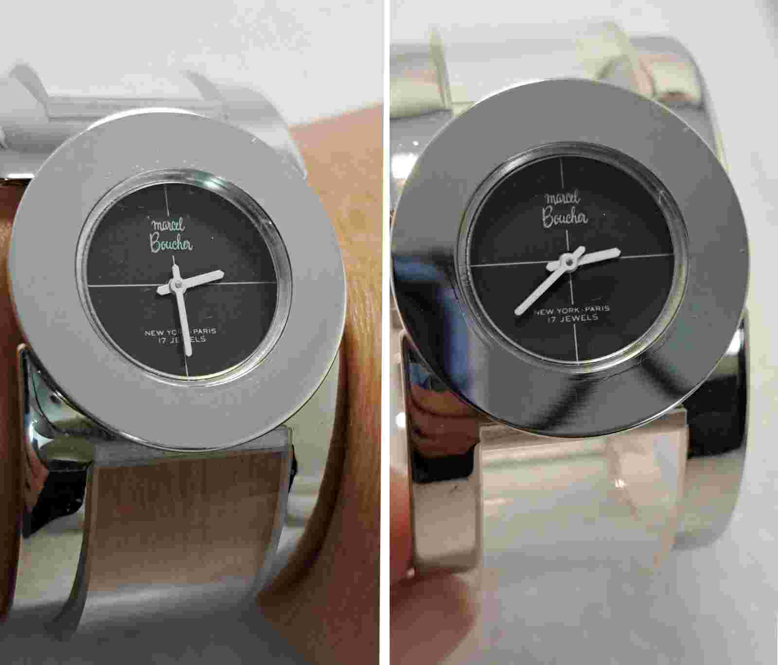 1960s Marcel Boucher NY Paris Lucite Hinged Cuff Bracelet Watch 17 Jewel Wind-Up