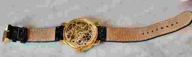 Daniel Steiger Men's Dress Watch Skeleton Gold Tone Black Leather