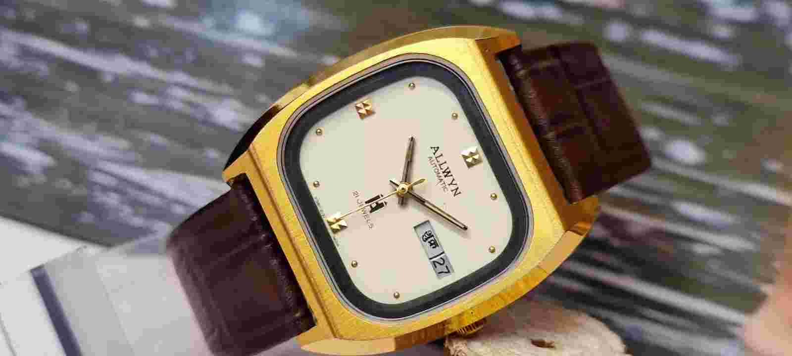 ORIGINAL ALLWYN 21J AUTOMATIC NOS WHITE DIAL Y381-5110 INDIA MEN'S FULL WORKING