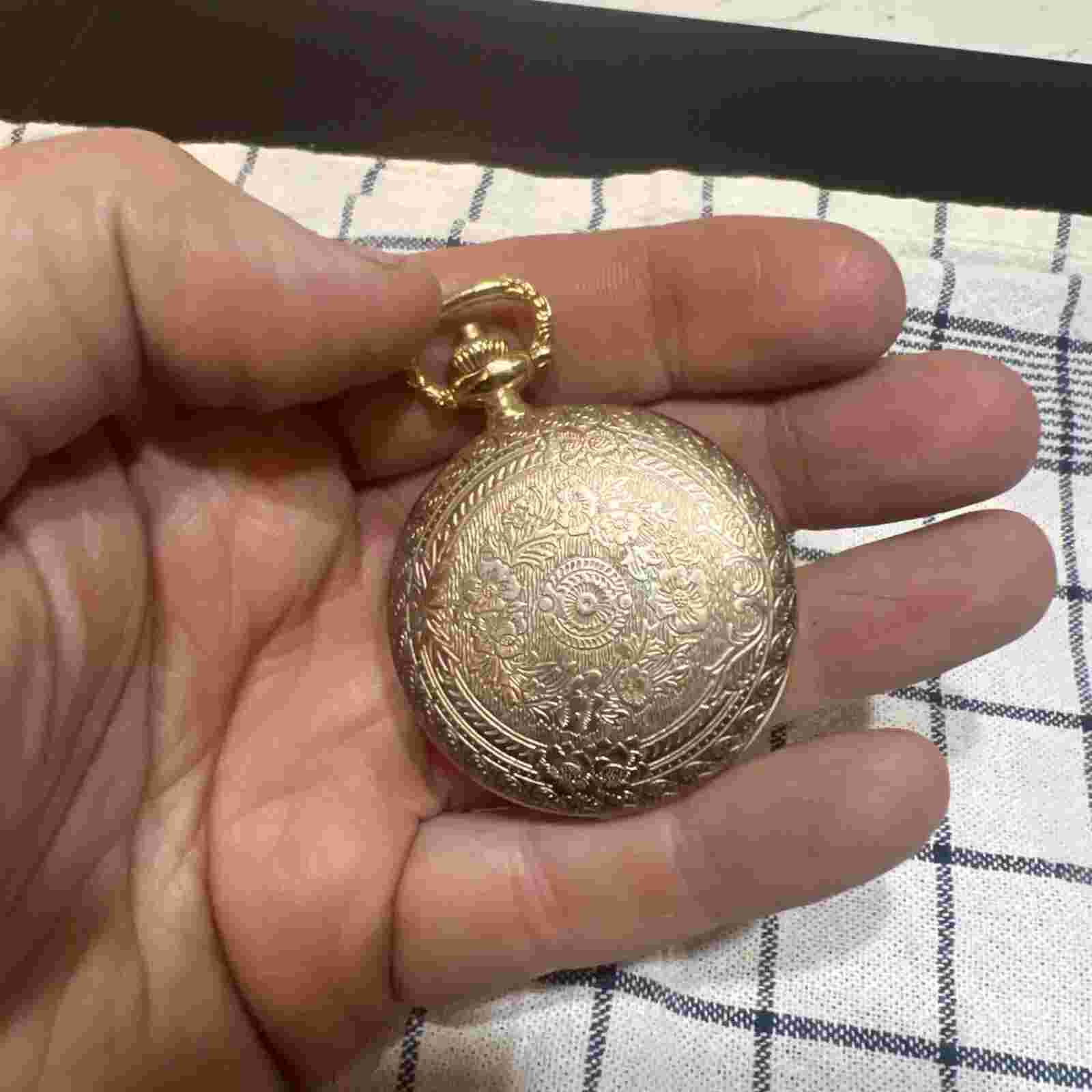 NEW. Gold Plated  Blue Motiff  Qtz  Unisex Hunter Pocket Watch