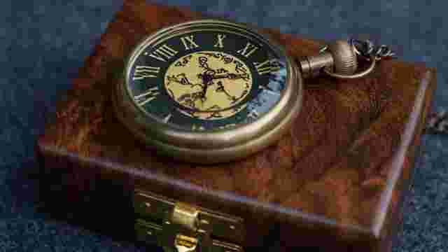 Gothic Design Pocket Watch | Open Faced Brass Pocket Watch with Wooden Box