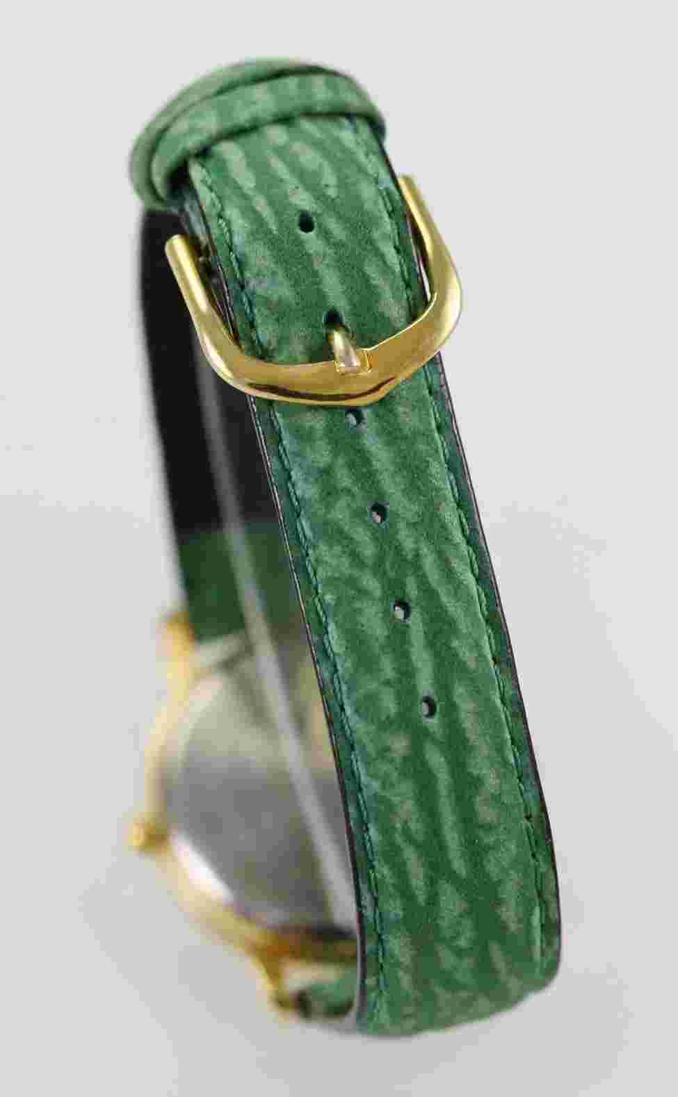 Cardini Watch Mens Stainless Steel Gold Battery Green Leather Easy Read Quartz