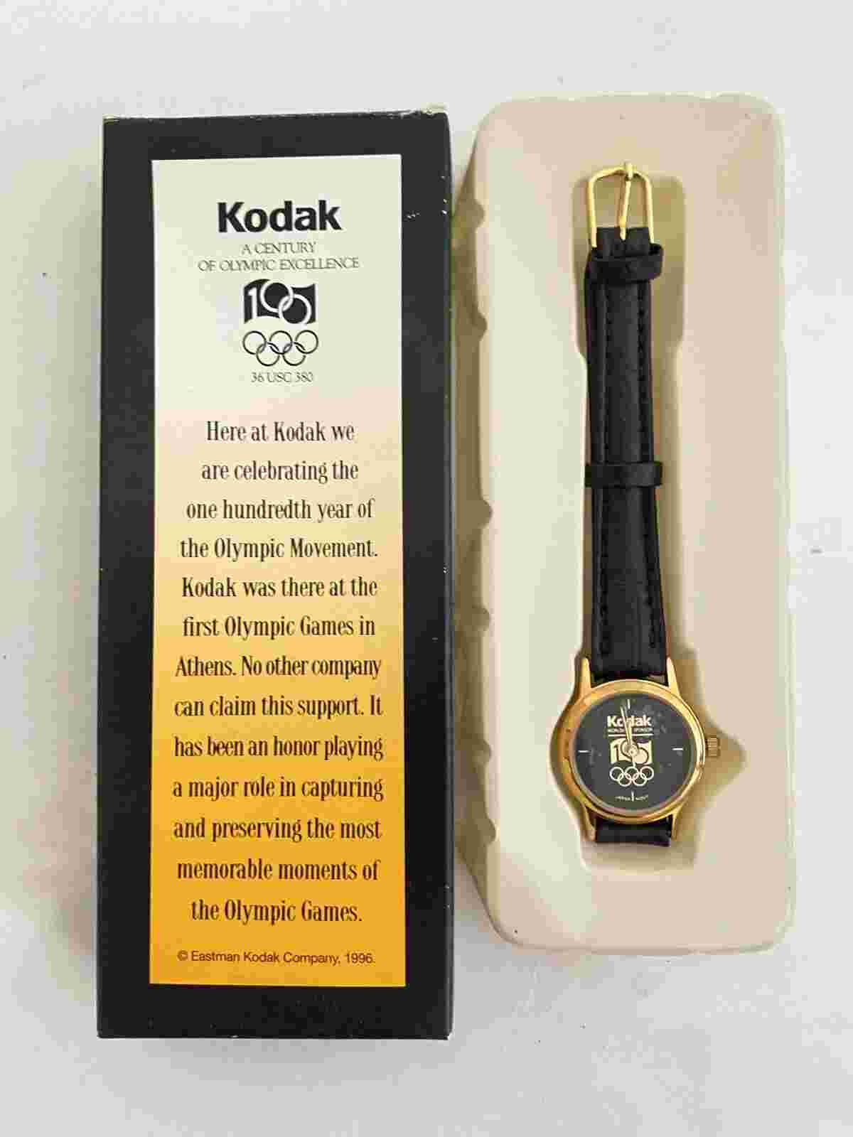 1996 KODAK Olympic Official Sponsor Watch Leather Band New Needs Battery Womens