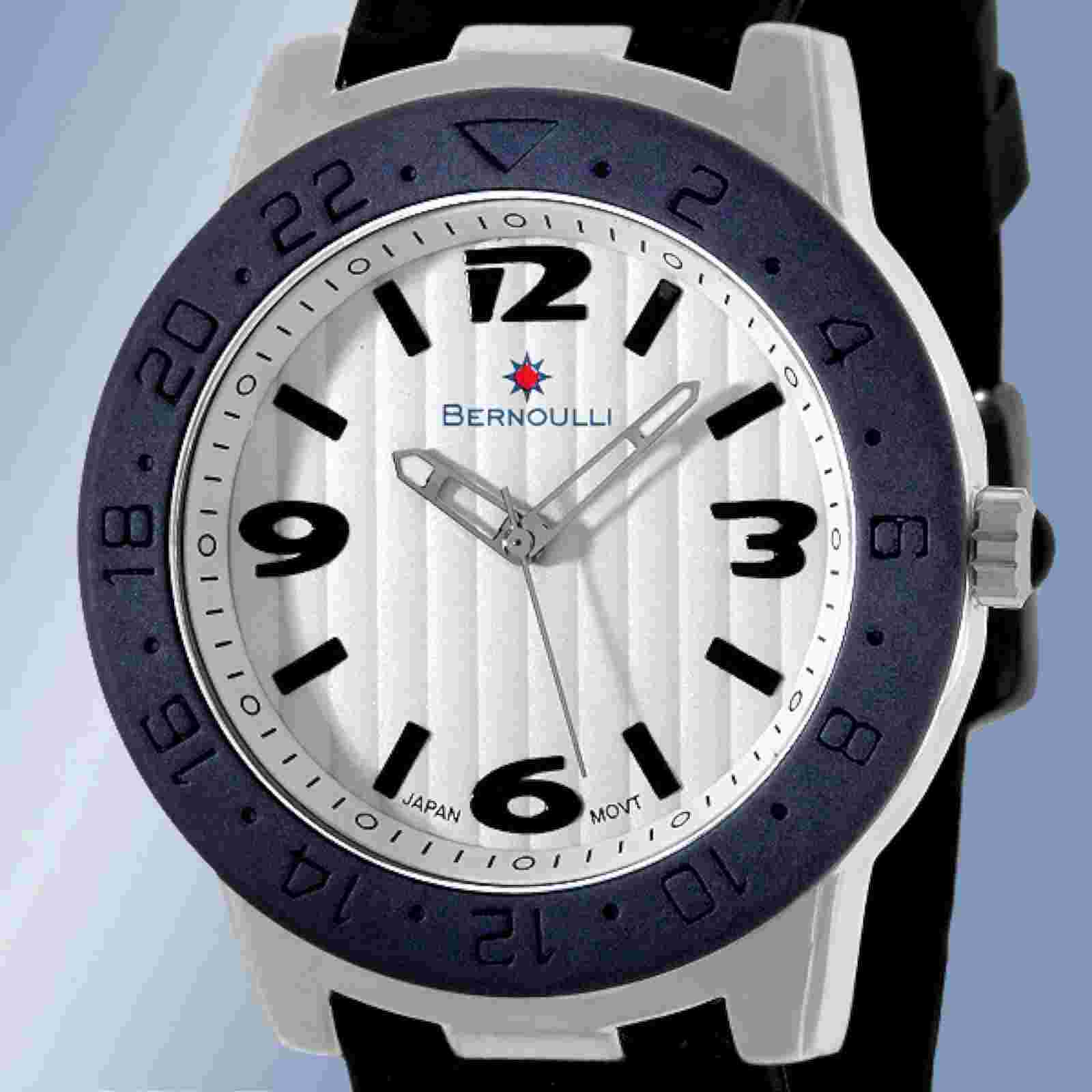 NEW Bernoulli 9680 Womens Jordan Silver Dial Black Silicone Band Watch boyfriend