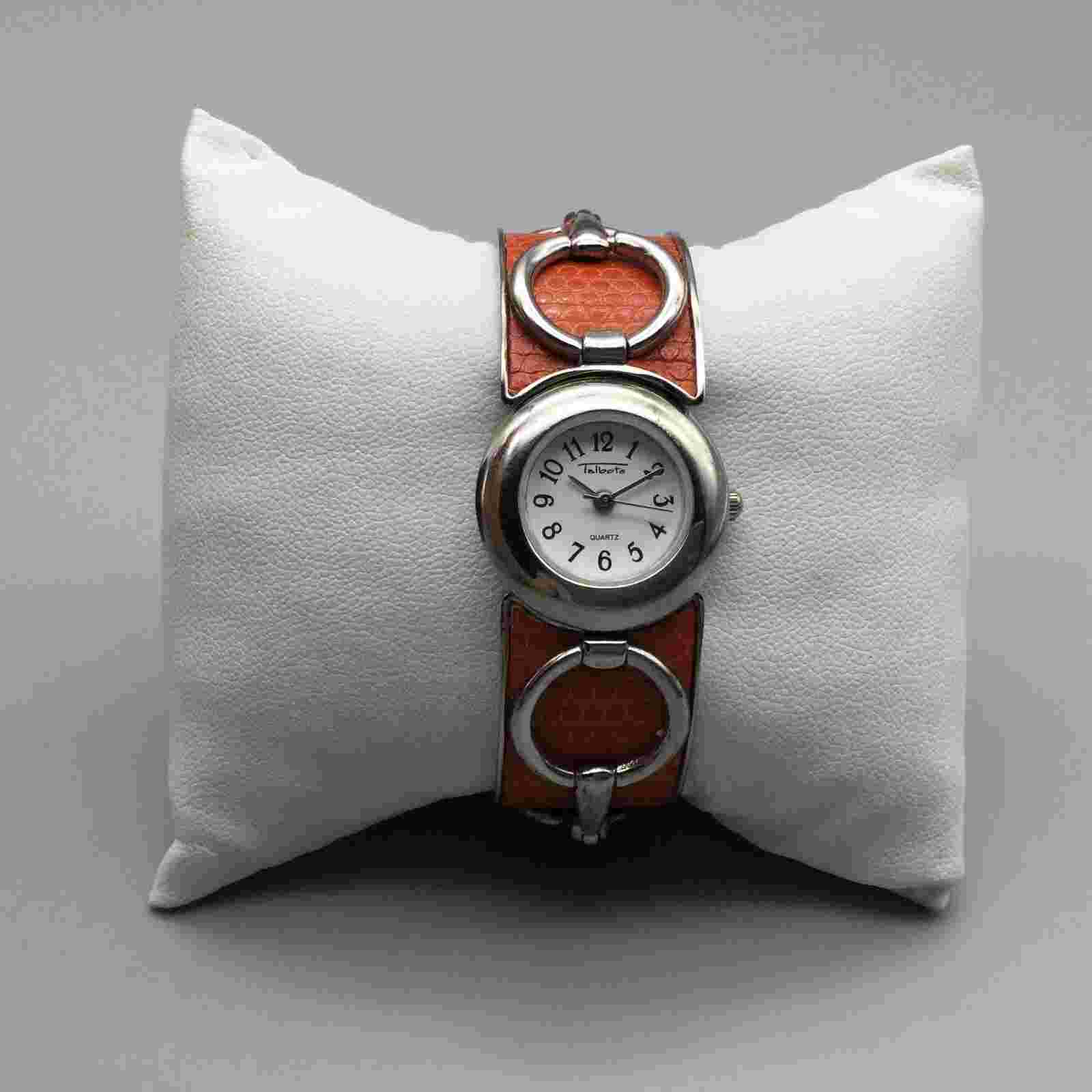 Talbots Horsebit Watch Women 23mm Silver Tone Red Cuff New Battery 6.5"