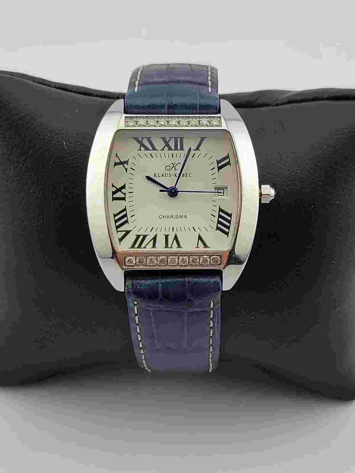 Klaus Kobec Charisma Stainless Steel Watch Unisex 18 Diamonds Sapphire Crystal.