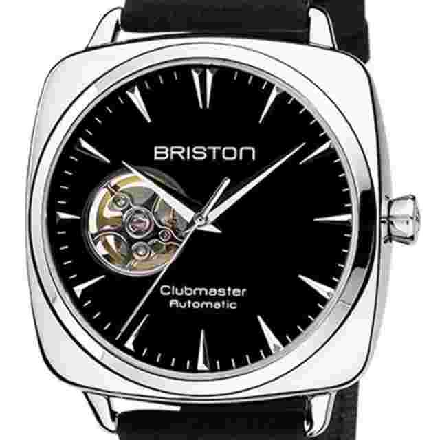 Briston Clubmaster Iconic Automatic Watch 40mm Black Dial Black Leather Strap 18