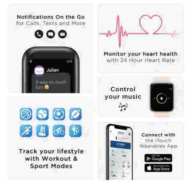 iTouch Air 3 Touchscreen Smartwatch Fitness Tracker for Men and Women: Black Cas