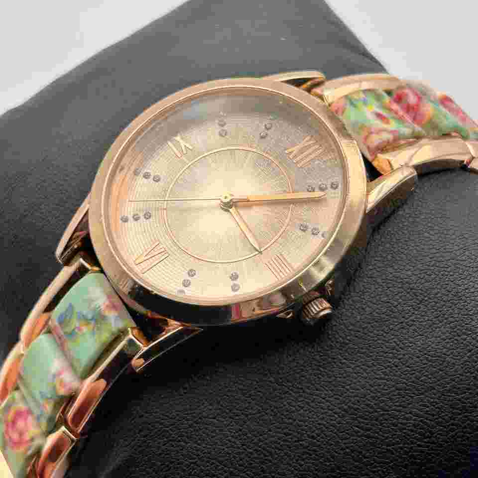 Accutime Watch Corp. Rose Gold Floral Band 36mm Womens Fashion Watch New Battery