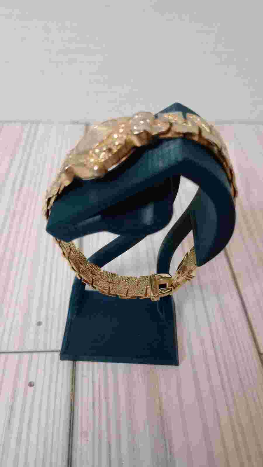 Mayfair Ladies Gold Toned Watch Analog Bracelet Band Rhinestones