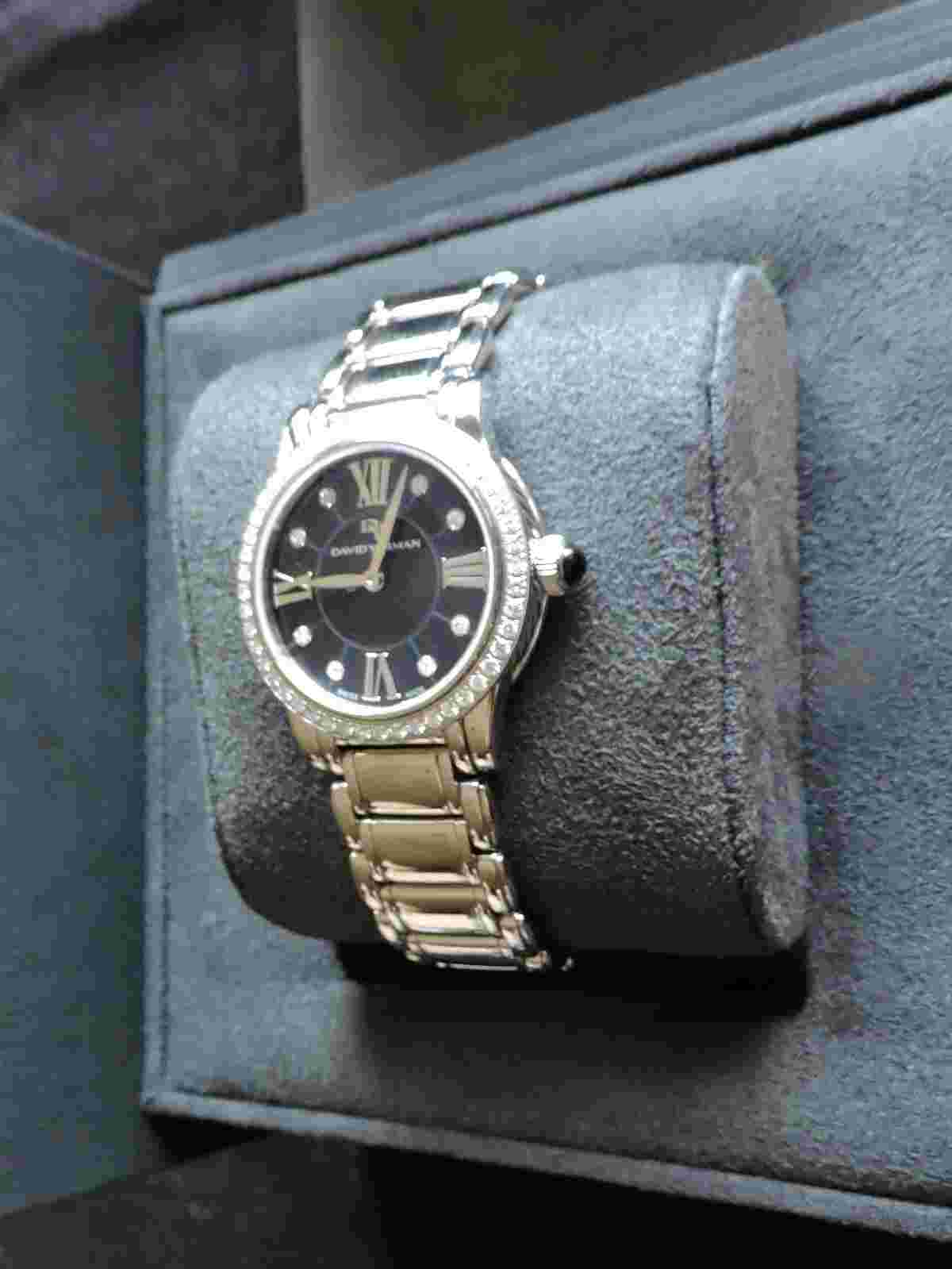 David Yurman Classic 30mm Quartz Diamonds Steel Black Face T7124qsstb