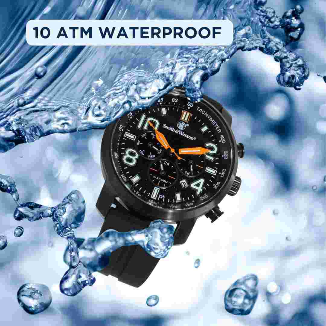 Smith and Wesson Black Tritium Chronograph gold, Silicone and Leather Strap